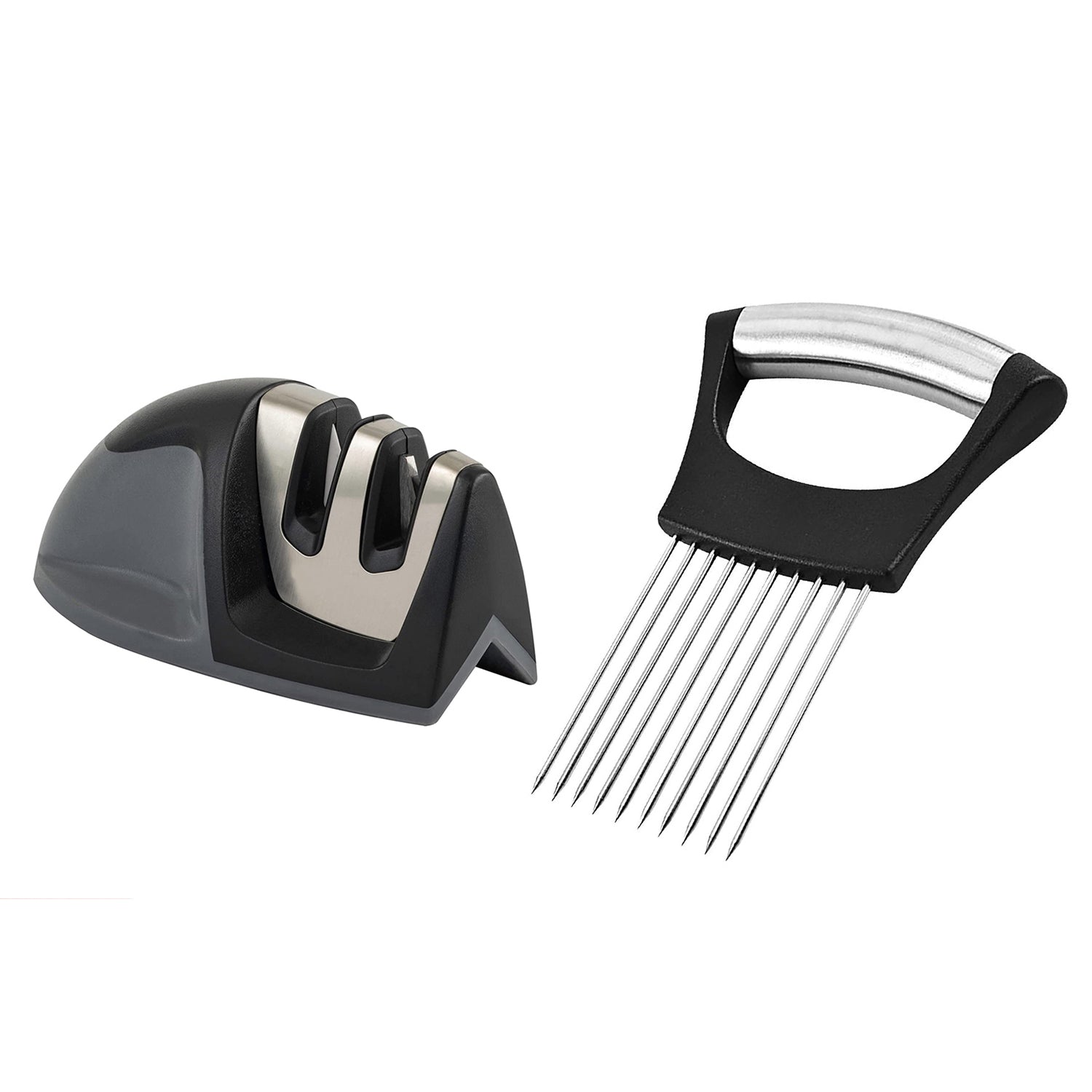 2-Pack: Ultra Sharp Knife Sharpener and Stainless Steel Vegetable And Meat Slicer Holder