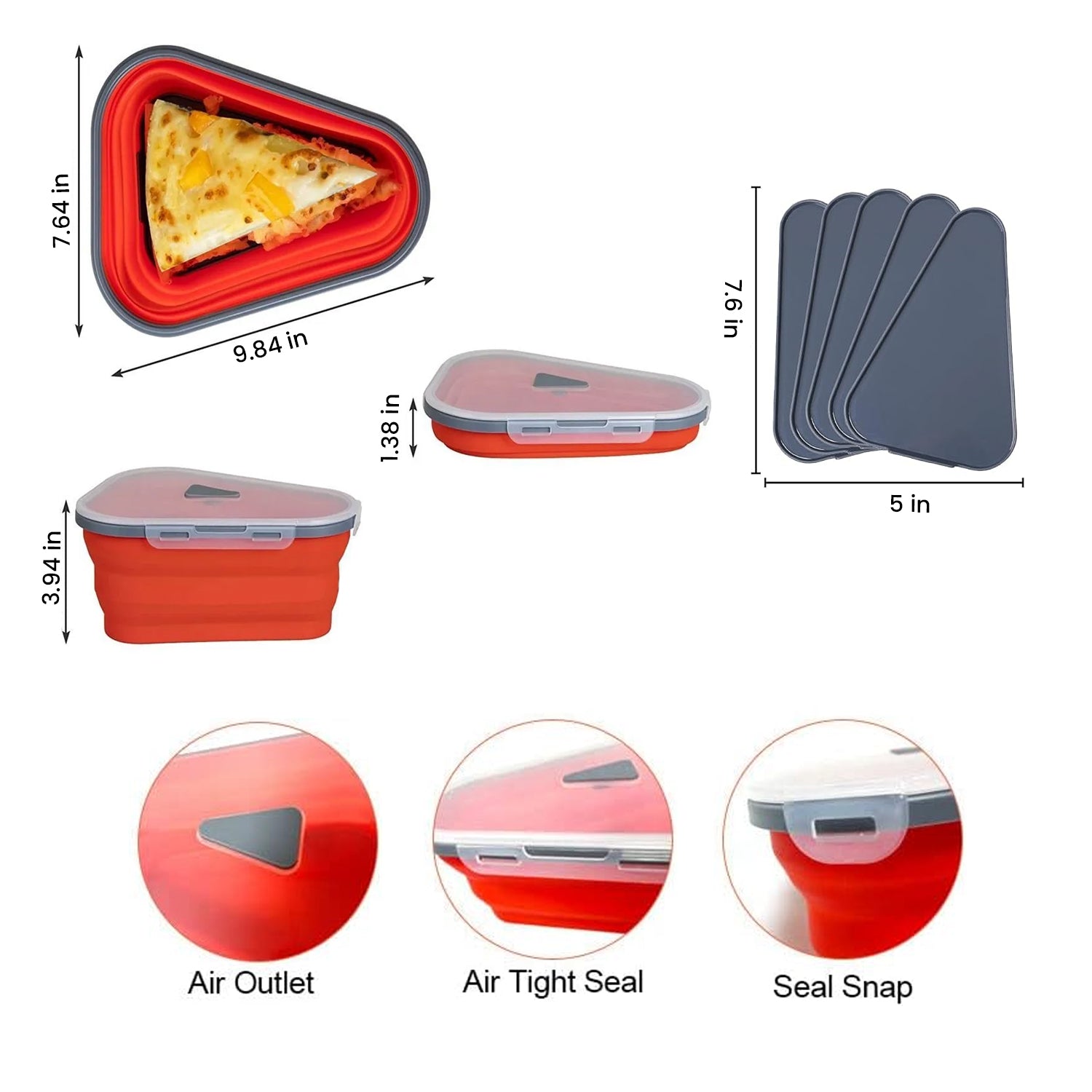 Collapsible Adjustable The Perfect Reusable Pizza Storage Container with 5 Microwavable Serving Trays
