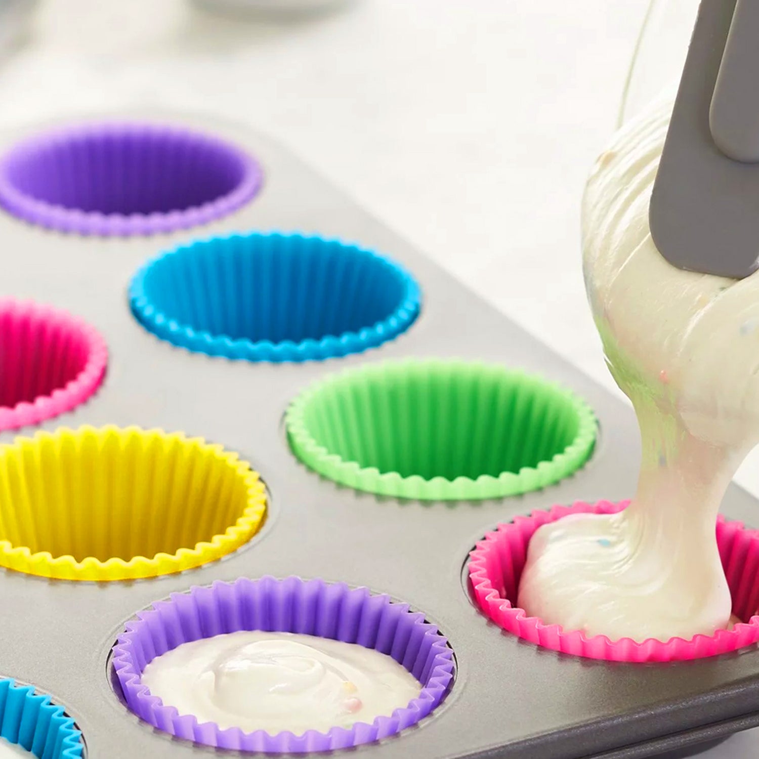 24-Pack: Multicolored Reusable Silicone Baking Cups Liner  for Cupcakes and Muffins