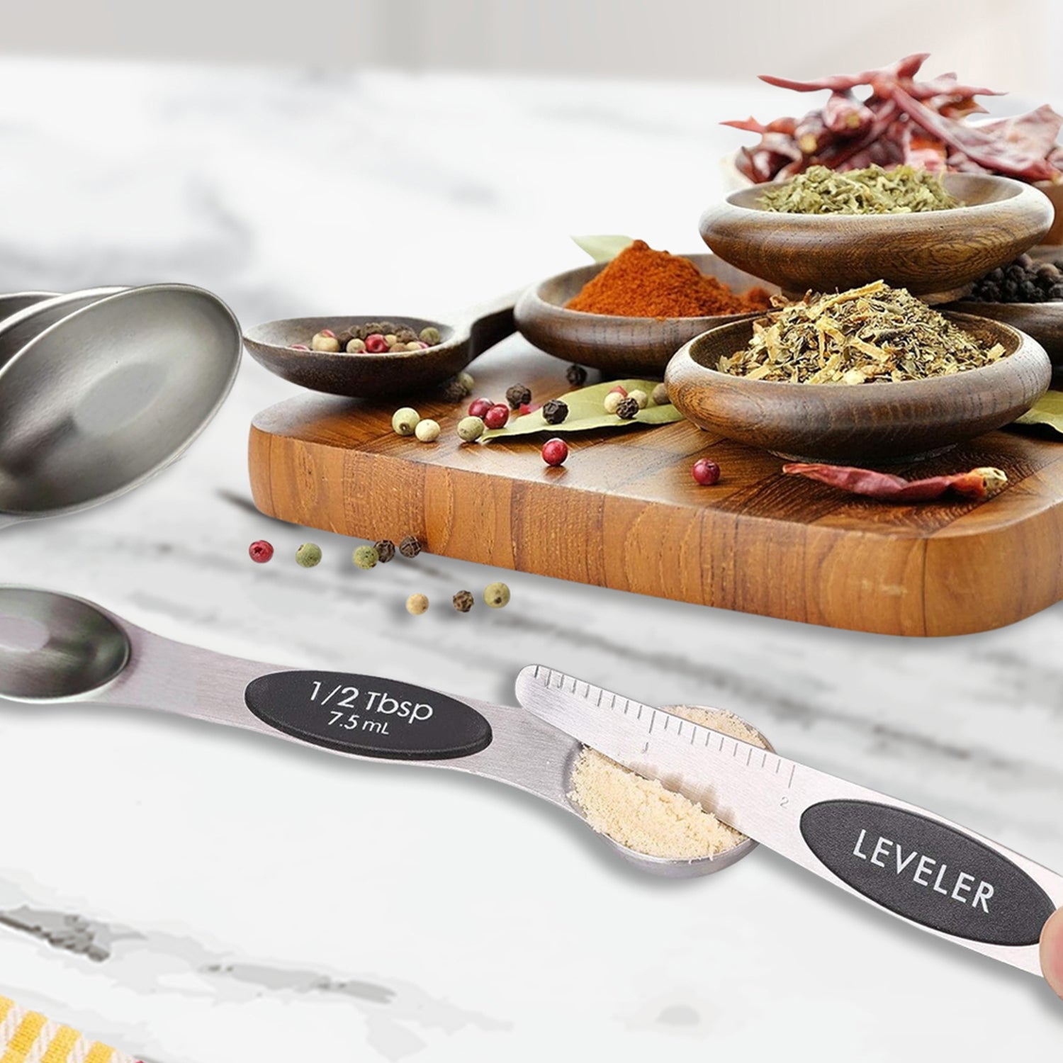 7-Piece: Double Sided Stackable Magnetic Measuring Spoons Set with Leveler