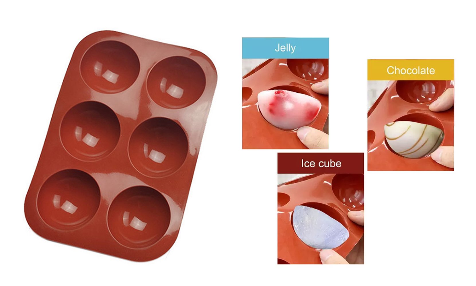 3-Pack : 6 Holes Semi Sphere Silicone Mold For Ice Chocolate Cake Jelly Pudding Handmade Soap