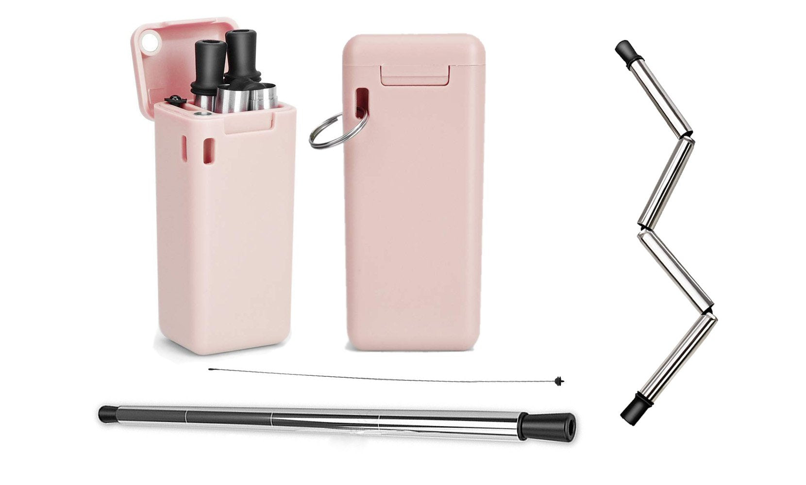 Collapsible, Portable, And Reusable Stainless Steel Drinking Straw With Case