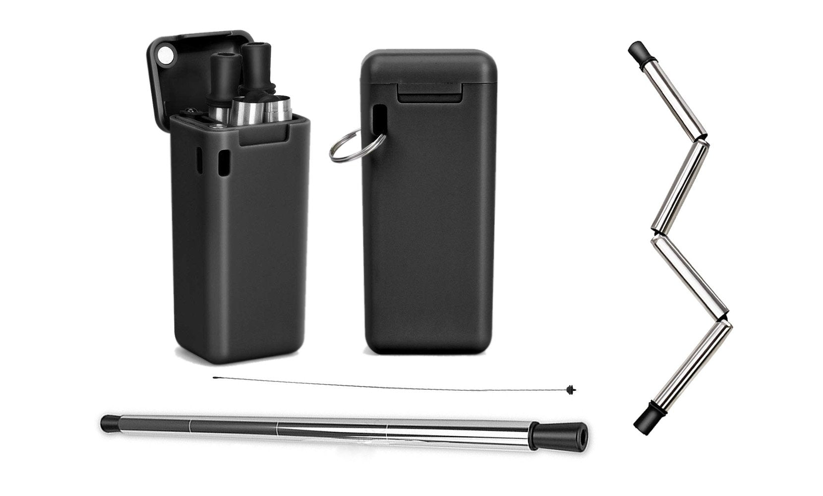 Collapsible, Portable, And Reusable Stainless Steel Drinking Straw With Case