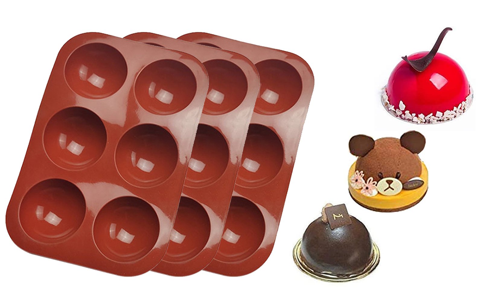3-Pack : 6 Holes Semi Sphere Silicone Mold For Ice Chocolate Cake Jelly Pudding Handmade Soap
