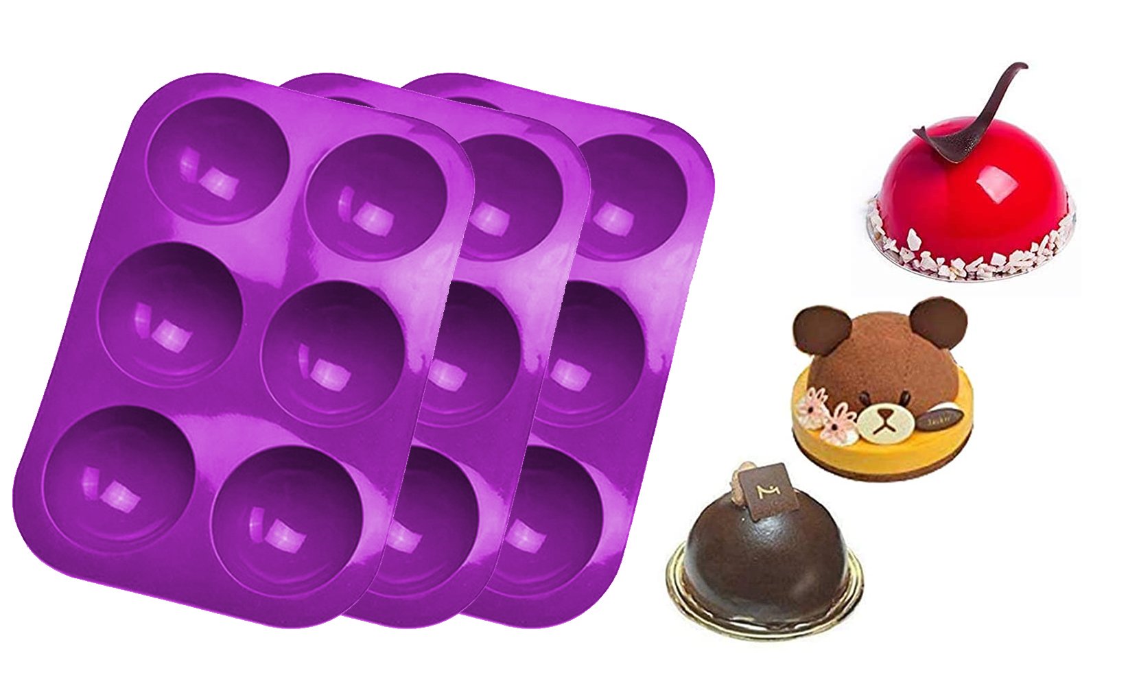 3-Pack : 6 Holes Semi Sphere Silicone Mold For Ice Chocolate Cake Jelly Pudding Handmade Soap