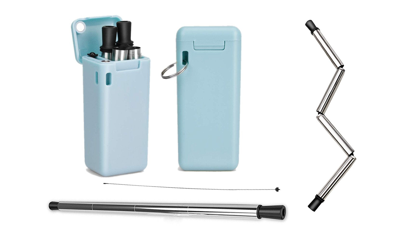 Collapsible, Portable, And Reusable Stainless Steel Drinking Straw With Case