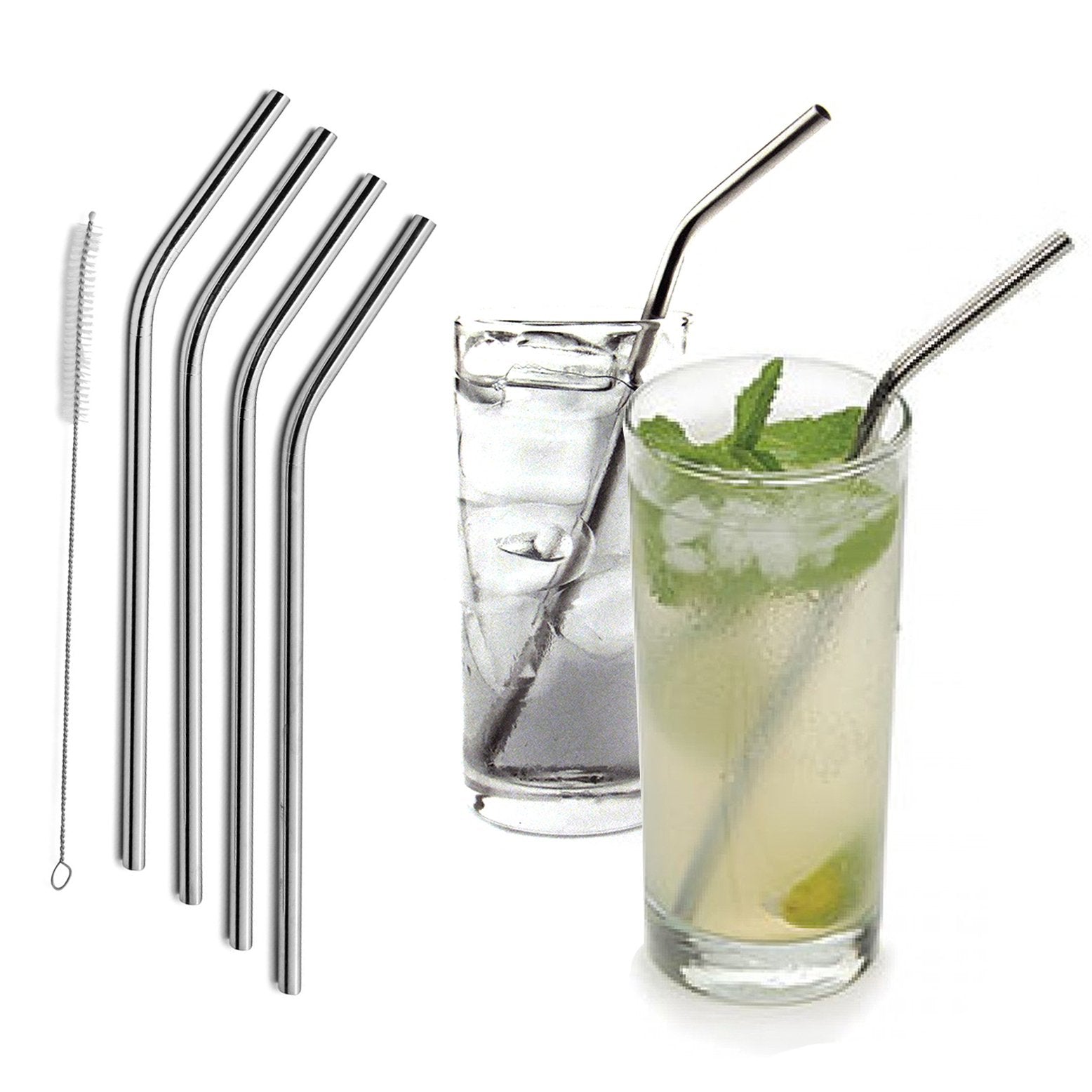 Stainless Steel Bent or Straight Drinking Straws (5- or 10-Pack)