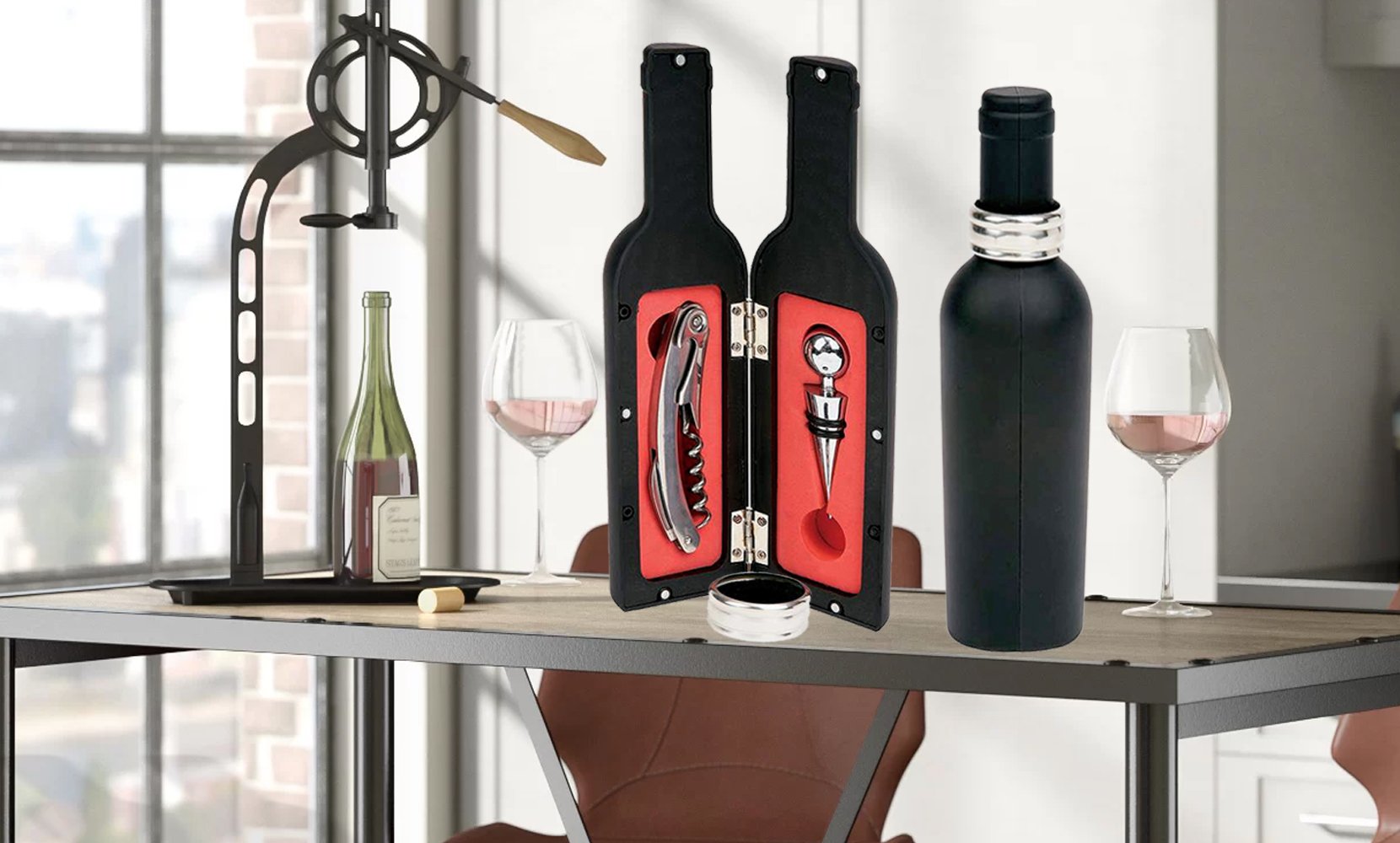 Wine Opener Set with Bottle-Shaped Case (5-Piece)