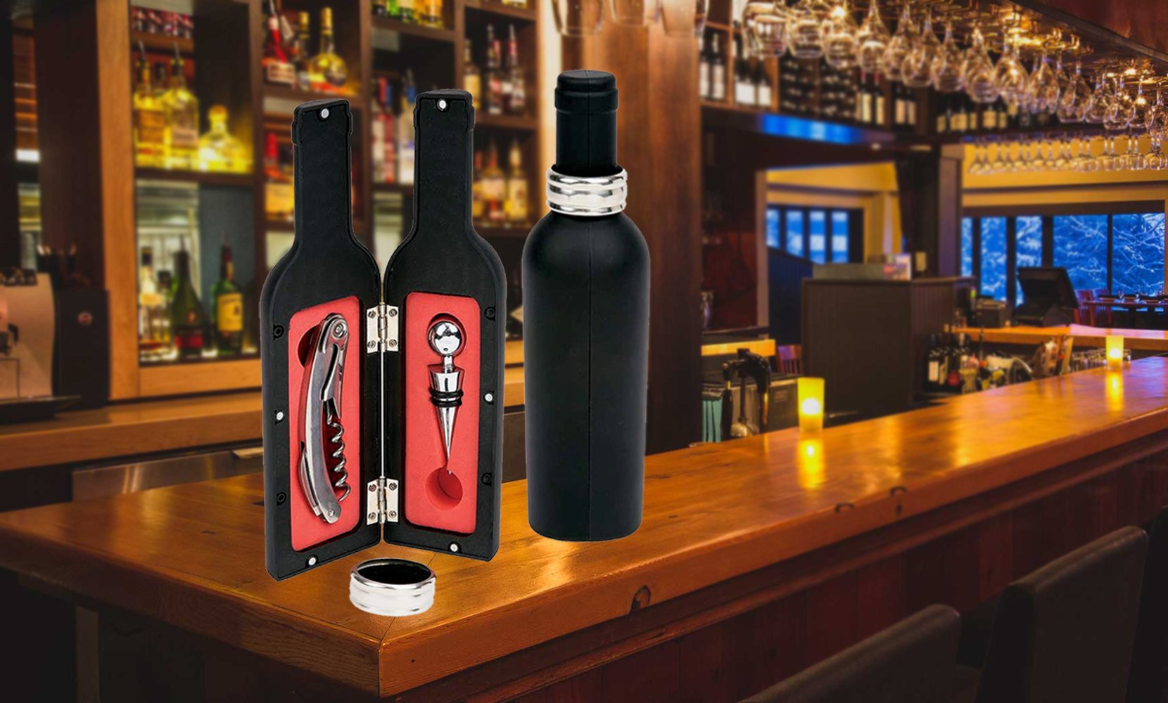 Wine Opener Set with Bottle-Shaped Case (5-Piece)