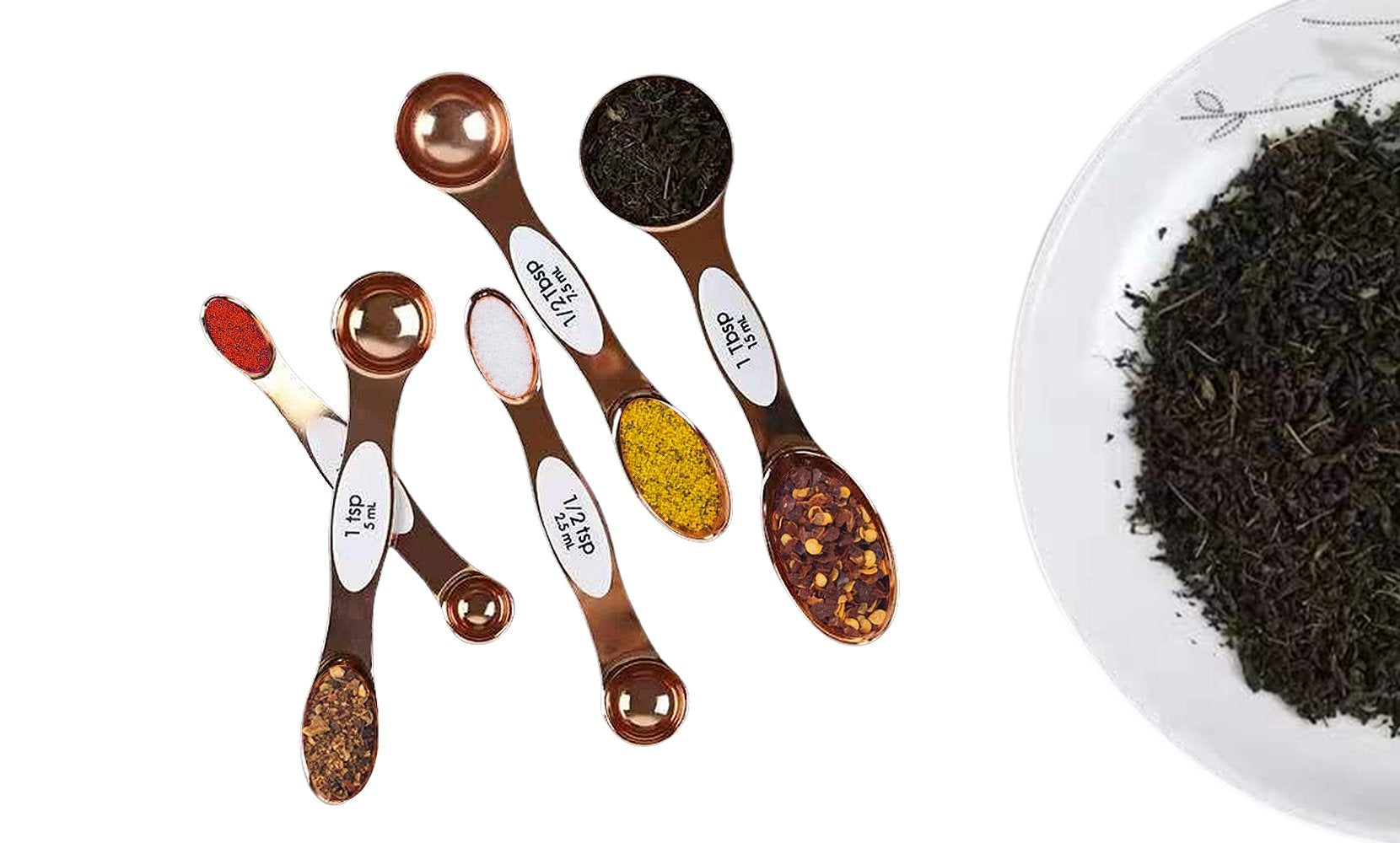 5-Piece: Copper Dual-Sided Stackable Magnetic Measuring Spoons Set