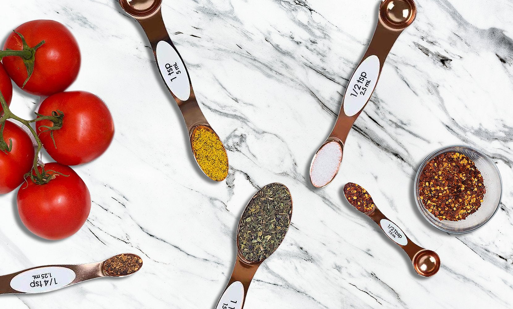 5-Piece: Copper Dual-Sided Stackable Magnetic Measuring Spoons Set