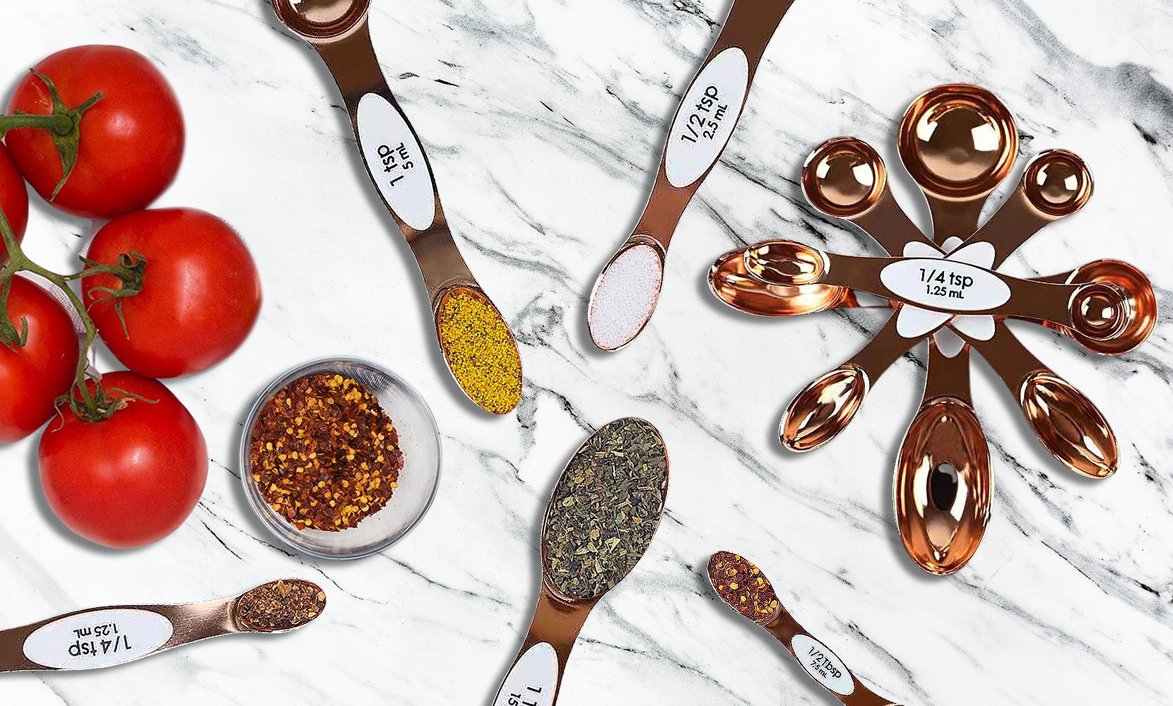 5-Piece: Copper Dual-Sided Stackable Magnetic Measuring Spoons Set
