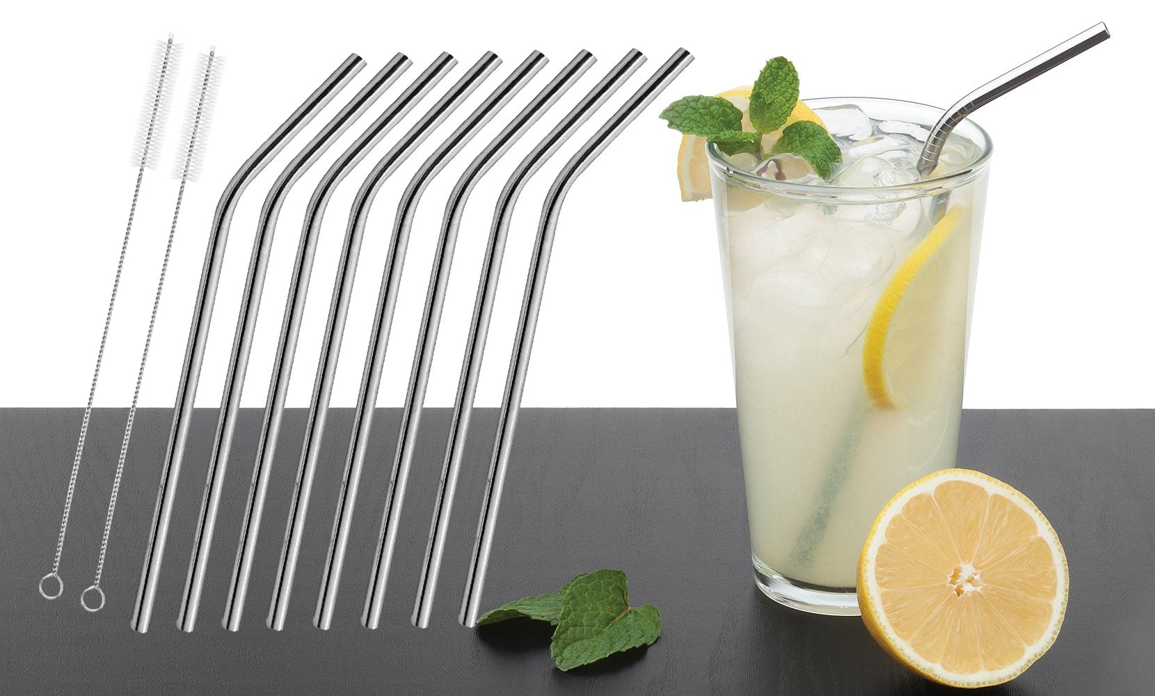Stainless Steel Bent or Straight Drinking Straws (5- or 10-Pack)
