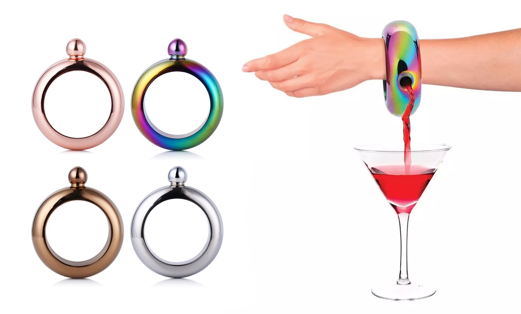 Smooth Stainless Steel Portable Bracelet Hip Flask for Storing Alcohol/Water/Liquid (4-Colors)