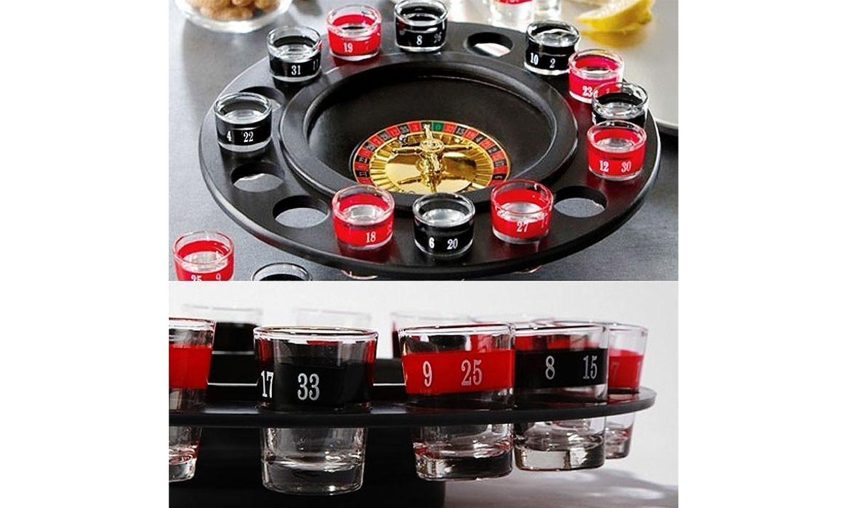 Shot Glass Roulette Set Novelty Drinking Game with 16 Shot Glasses