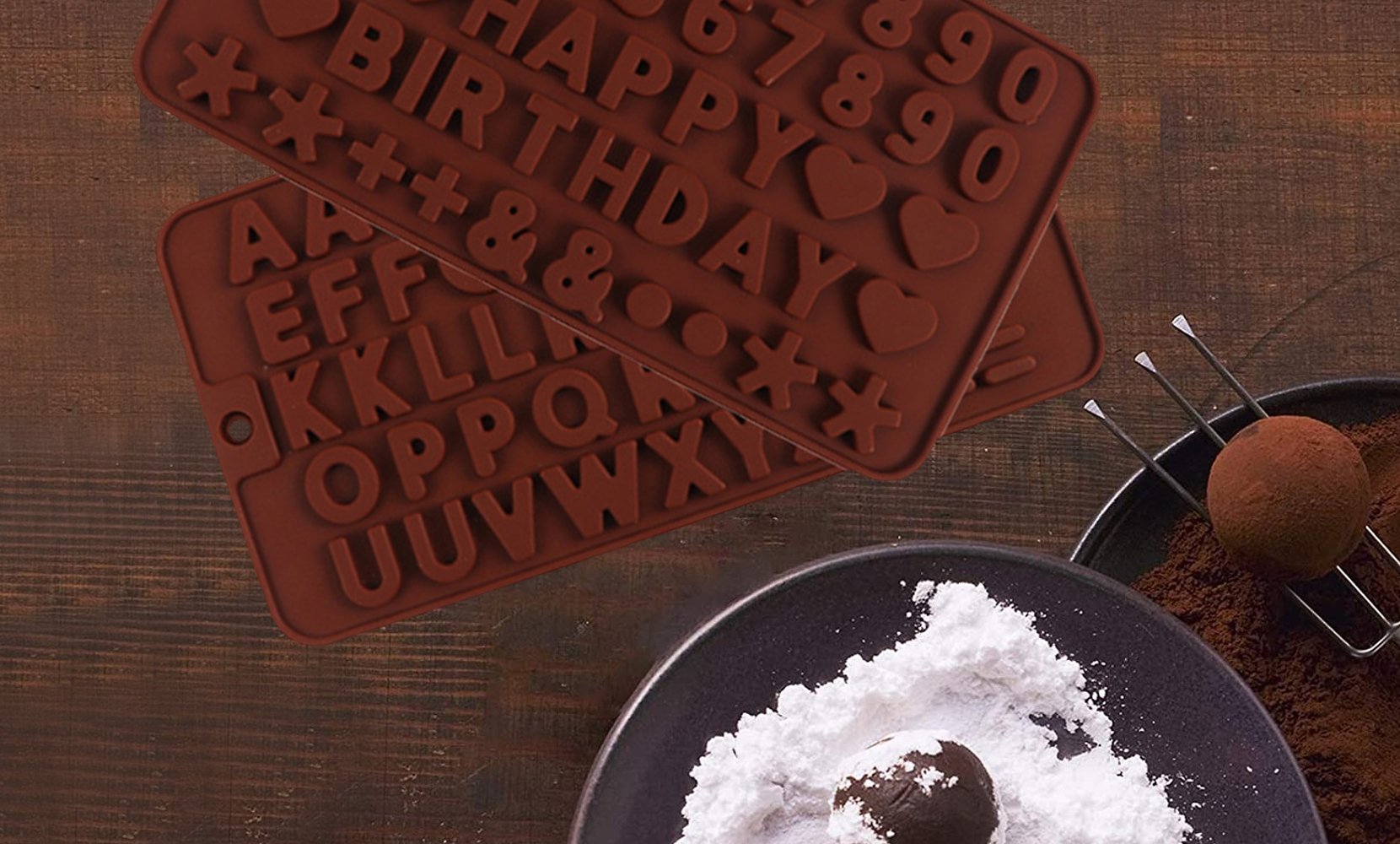 2-Pack: Silicone Chocolate Ice Decoration Tray  For Happy Birthday, Numbers, Symbols Mold