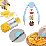 3-Pack: Stainless Steel Premium Pizza Cutter Wheel With Fruit And Vegetable Stem Remover Huller Corer And Corn Cob Cutter And Peeling Ring