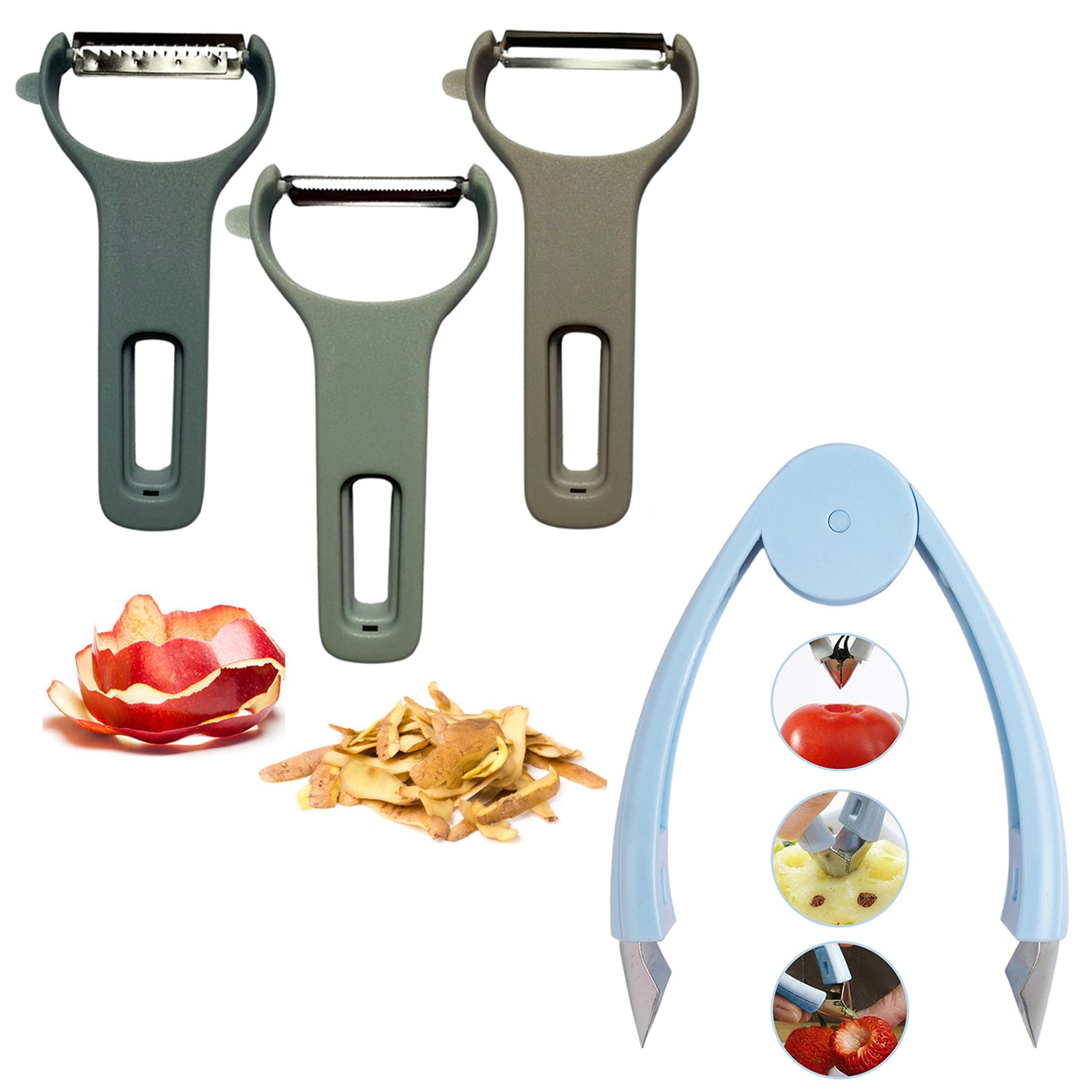 4-Pack: Fruit And Vegetable Stem Remover Strawberry Tomato Potato Pineapple Carrot Huller Corer And Fruits Vegetable Stainless Peelers