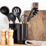 12-Piece:Non-Slip Wooden Handle Silicone Kitchen Utensils Cookware Set with Organizer Bucket Holder