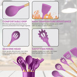 12-Piece:Non-Slip Wooden Handle Silicone Kitchen Utensils Cookware Set with Organizer Bucket Holder