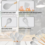 12-Piece:Non-Slip Wooden Handle Silicone Kitchen Utensils Cookware Set with Organizer Bucket Holder