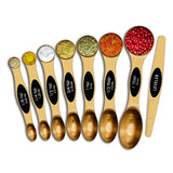 8-Piece: Double Sided Stackable Copper Magnetic Measuring Spoons Set with Leveler for Baking,Cooking,Roasting , Meal Preparation
