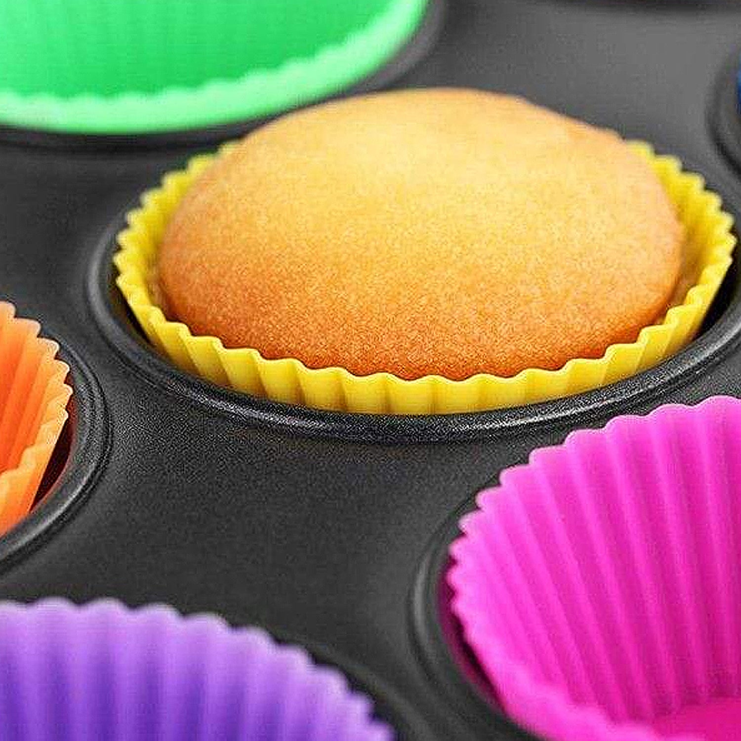 24-Pack: Multicolored Reusable Silicone Baking Cups Liner  for Cupcakes and Muffins