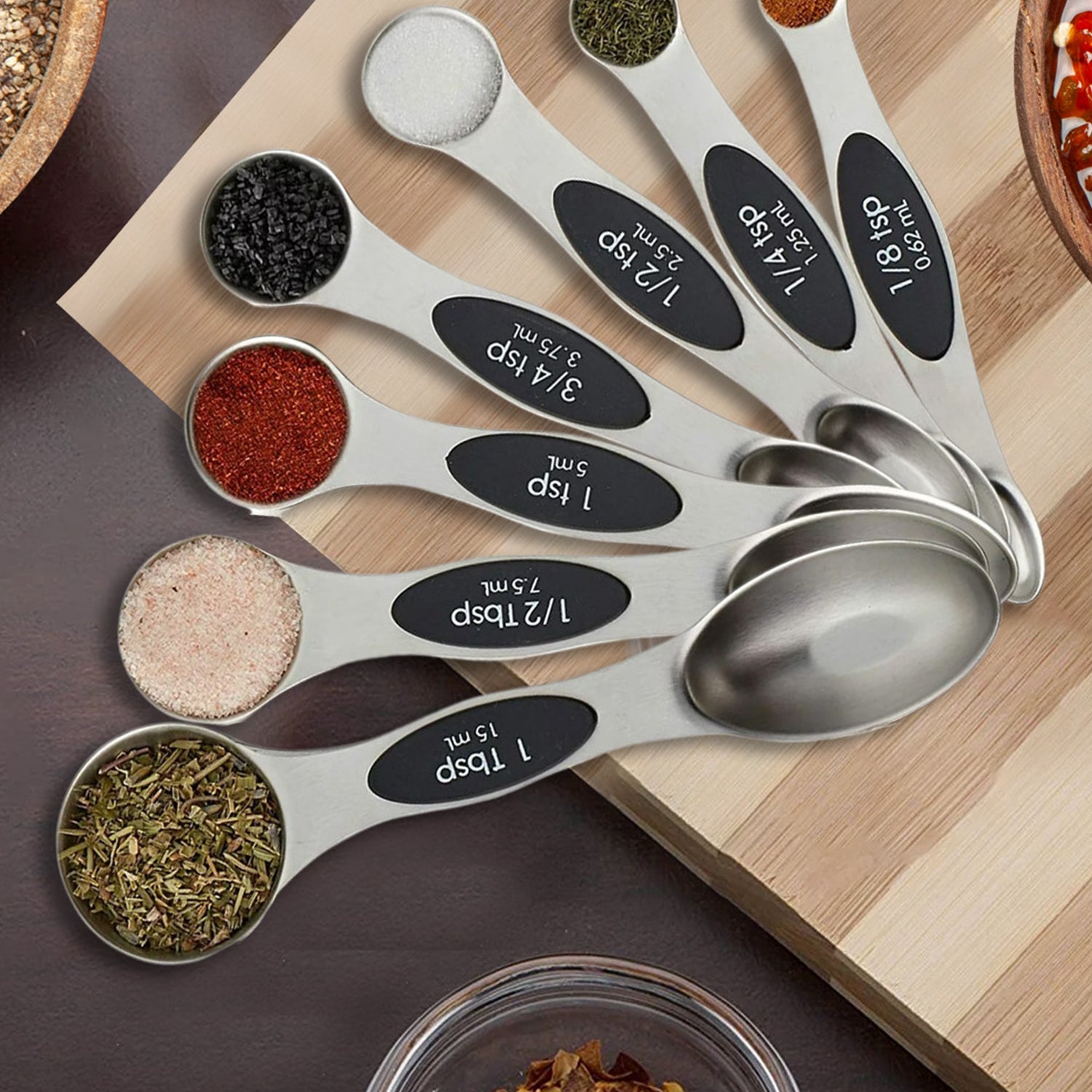 7-Piece: Double Sided Stackable Magnetic Measuring Spoons Set with Leveler