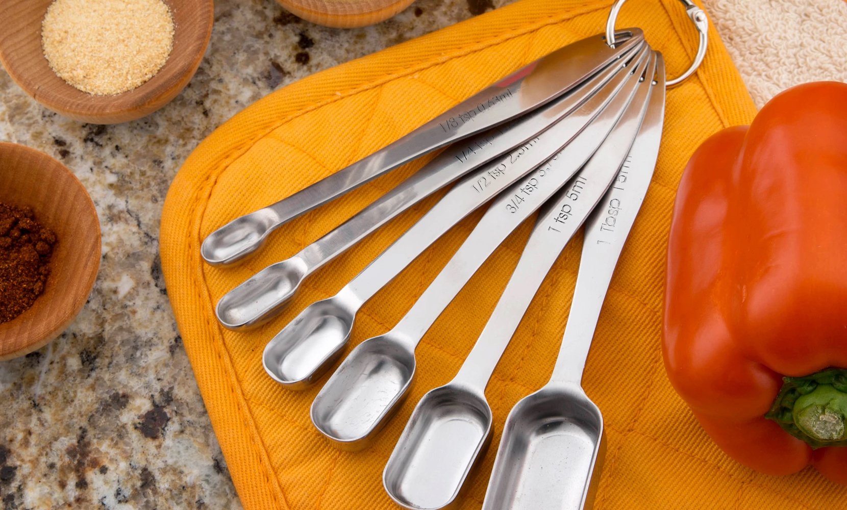 7-Piece:  Heavy Duty Stainless Steel Metal Measuring Spoons for Dry or Liquid with a Leveller