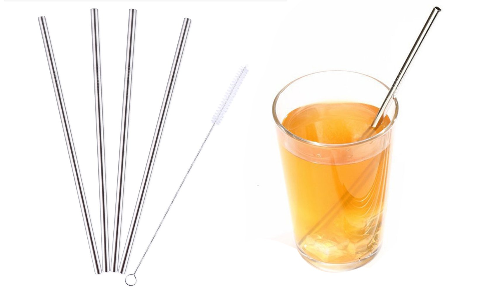 Stainless Steel Bent or Straight Drinking Straws (5- or 10-Pack)