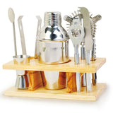 9 Piece Stainless Steel Cocktail Set with Wooden stand