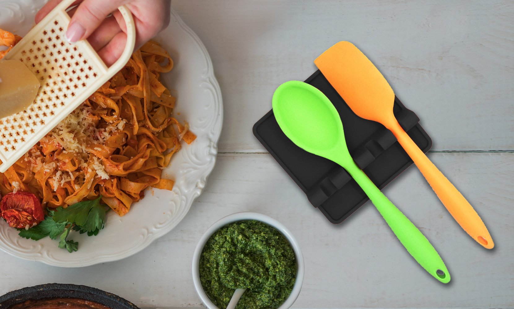 Non-Slip Heat Resistant Silicone Multiple Utensil Rest with Drip Pad
