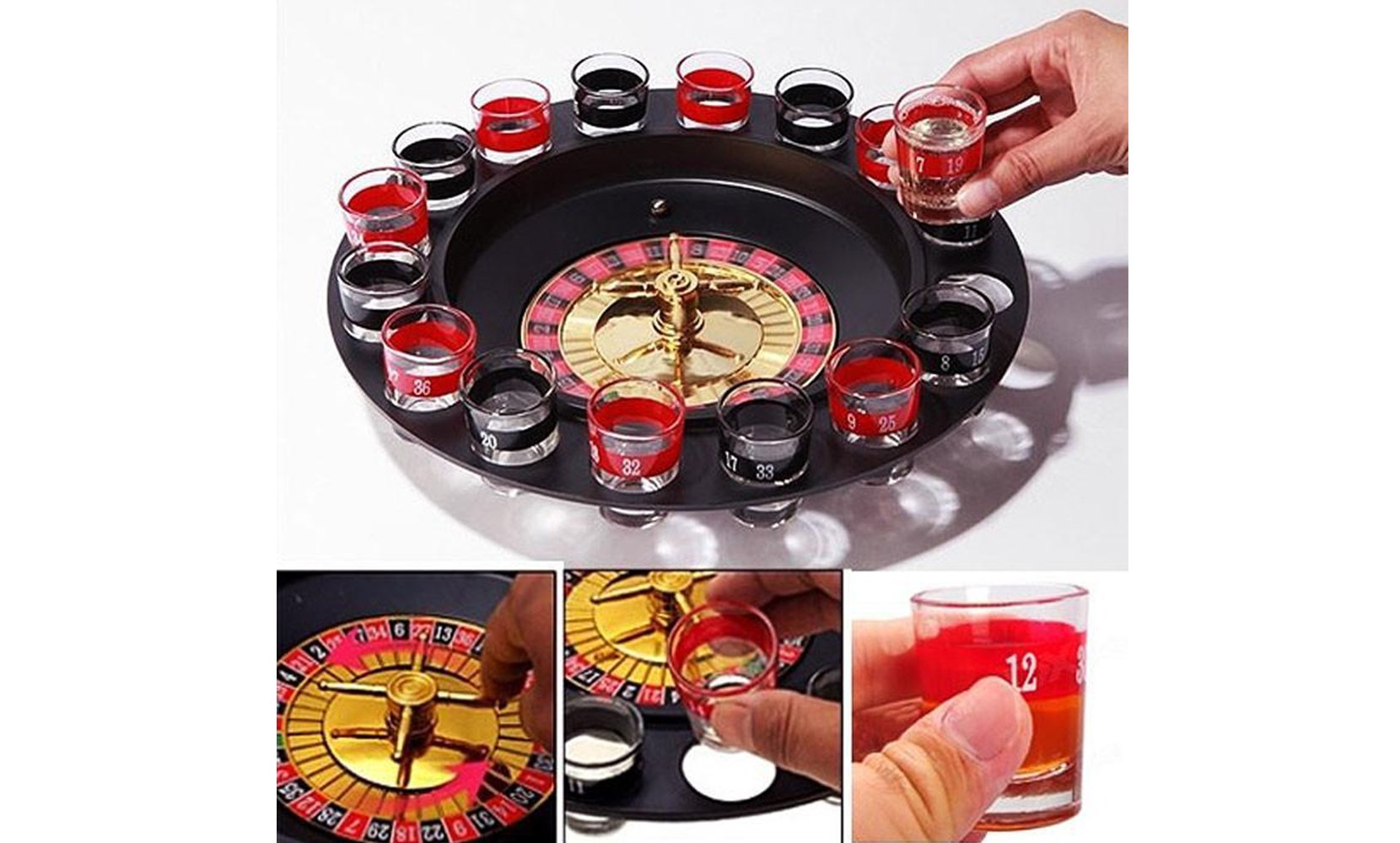 Shot Glass Roulette Set Novelty Drinking Game with 16 Shot Glasses