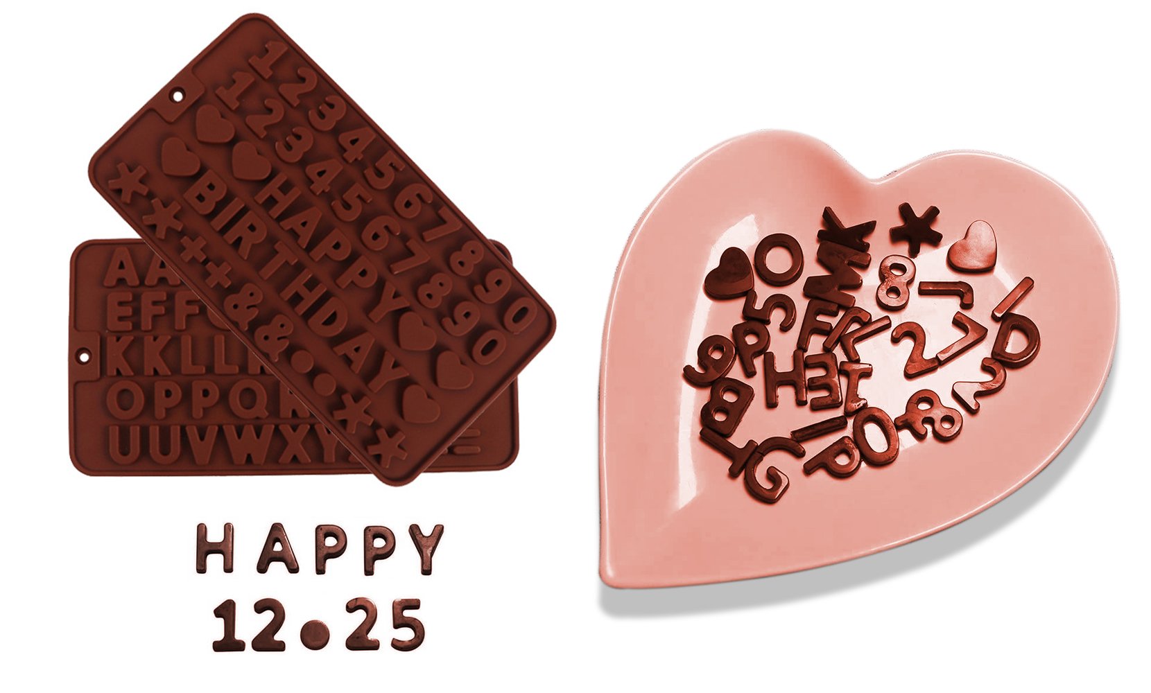 2-Pack: Silicone Chocolate Ice Decoration Tray  For Happy Birthday, Numbers, Symbols Mold