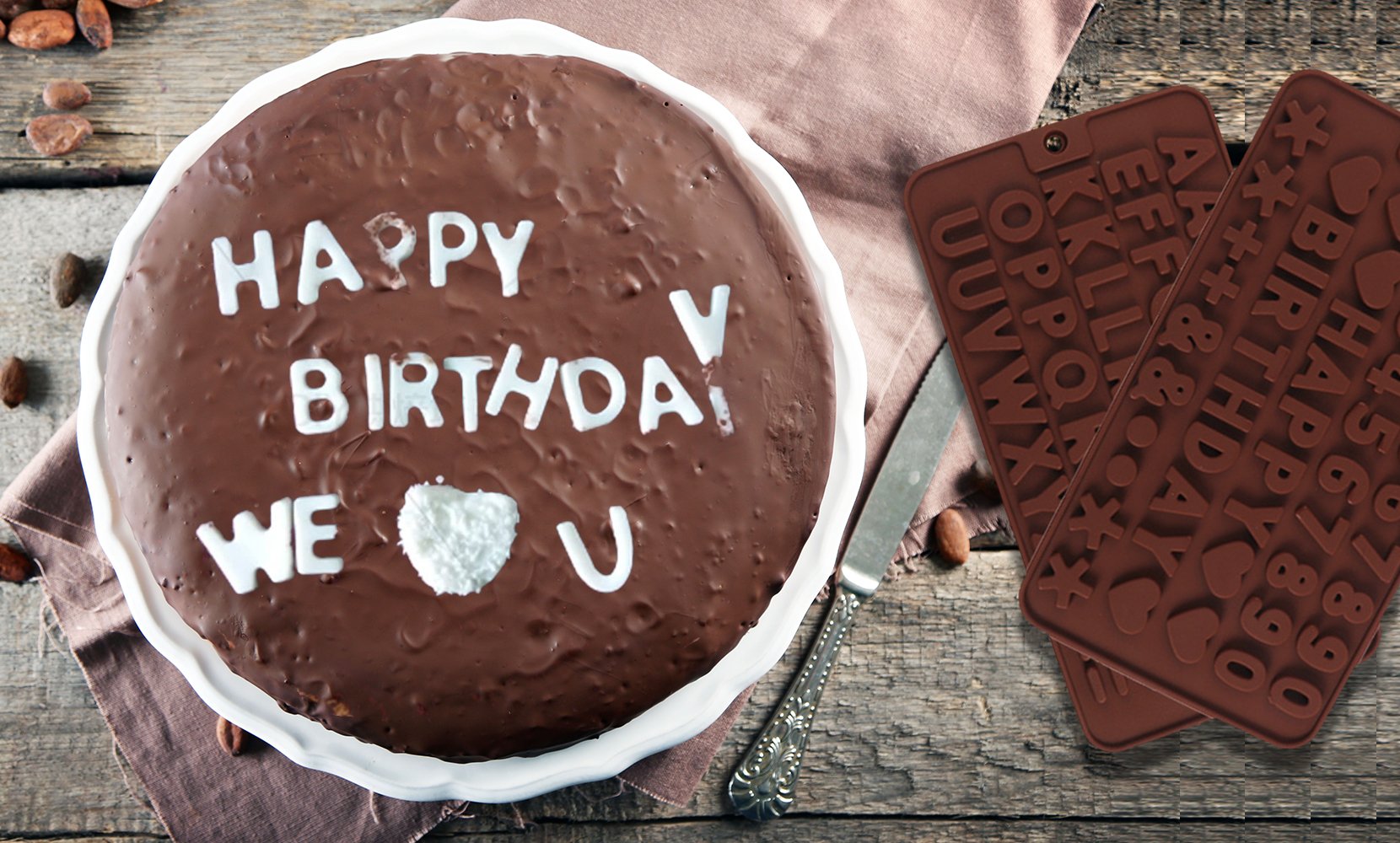 2-Pack: Silicone Chocolate Ice Decoration Tray  For Happy Birthday, Numbers, Symbols Mold
